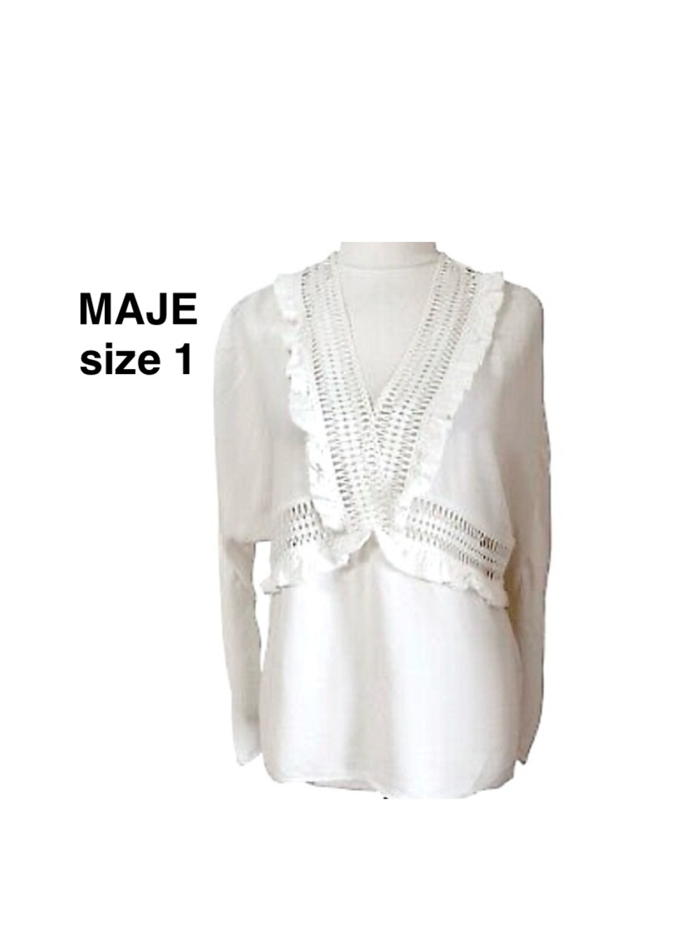 MAJE Ecru Liam Frill Crepe Top Blouse white size 1 ⭐️⭐️⭐️⭐️